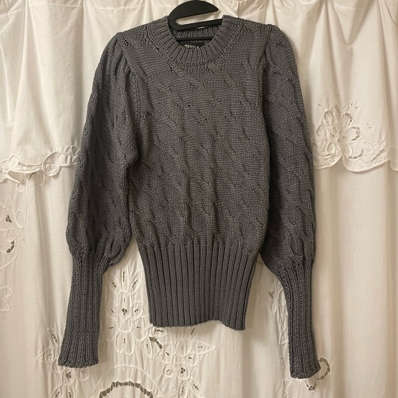 Nordstrom 4SI3NNA Drea Cable Knit Gray Sweater, Bishop Sleeves - Picture 7 of 14